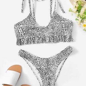 Shein Dalmatian ruffle top bikini